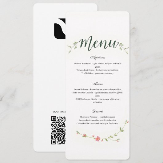 Minimalist Floral Restaurant Or Wedding Menu プログラム (正面/裏面)