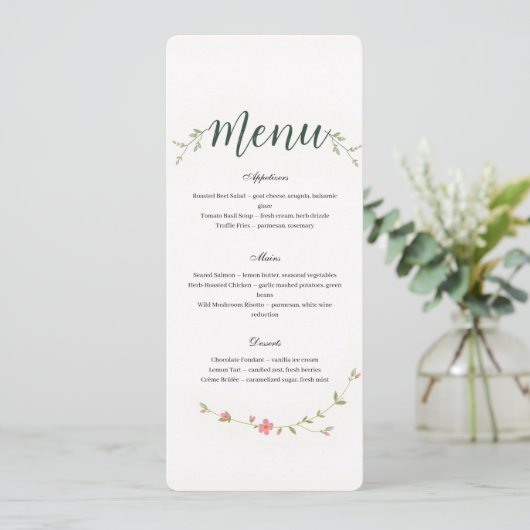 Minimalist Floral Restaurant Or Wedding Menu プログラム (スタンド正面)