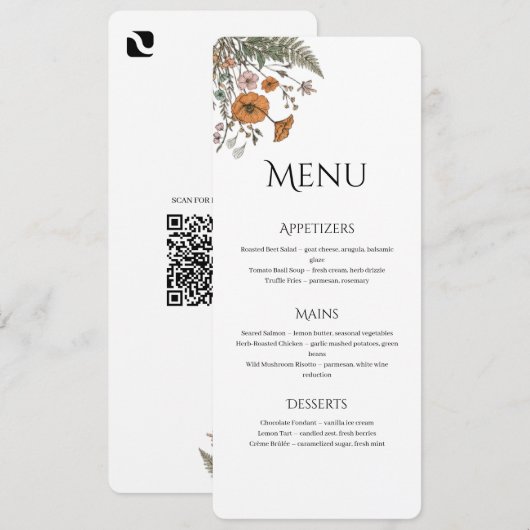 Minimalist Floral Restaurant Or Wedding Menu プログラム (正面/裏面)