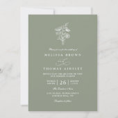 Minimalist Floral Sage Green Chic QR Code Wedding 招待状 (正面)
