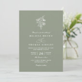 Minimalist Floral Sage Green Chic QR Code Wedding 招待状 (スタンド正面)
