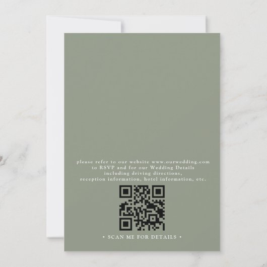 Minimalist Floral Sage Green Chic QR Code Wedding 招待状 (裏面)