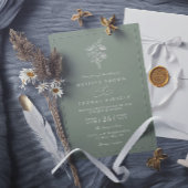 Minimalist Floral Sage Green Chic QR Code Wedding 招待状