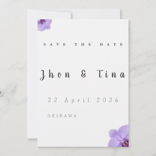 Minimalist Floral Save the Date Wedding Card (正面)