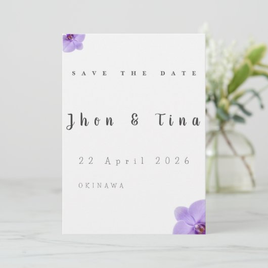Minimalist Floral Save the Date Wedding Card (スタンド正面)