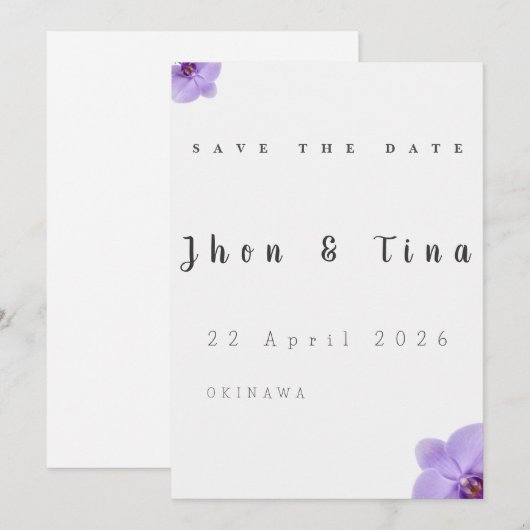 Minimalist Floral Save the Date Wedding Card (正面/裏面)