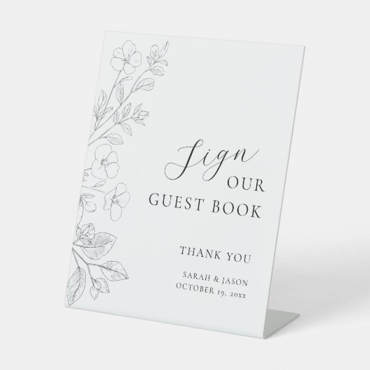 Minimalist Floral Wedding Guest Book Sign 台座サイン (正面)