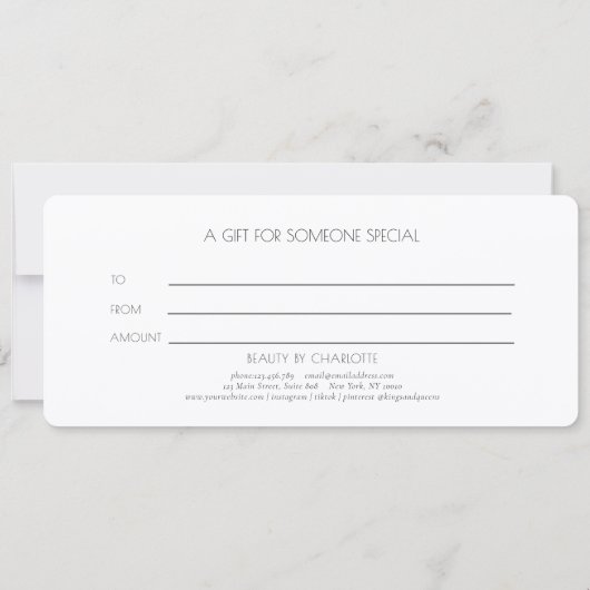 Minimalist Floral White Salon Gift Certificates (裏面)
