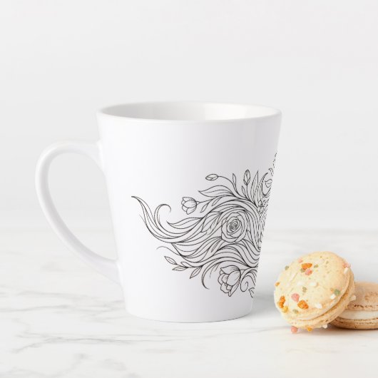 Minimalist Floral Woman Profile Art Mug カフェラテマグ (インサイチュ)