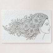Minimalist Floral Woman Profile Puzzle ジグソーパズル (横)