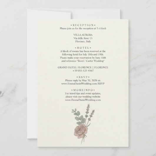 Minimalist Floreal Cream All In One Wedding 招待状 (裏面)