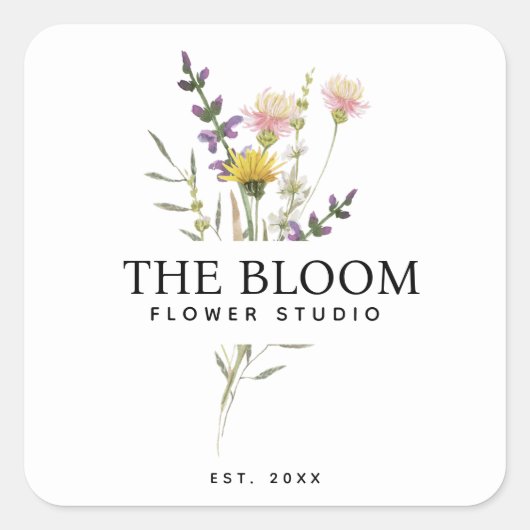 Minimalist Florist Flower Bouquet Label スクエアシール (正面)