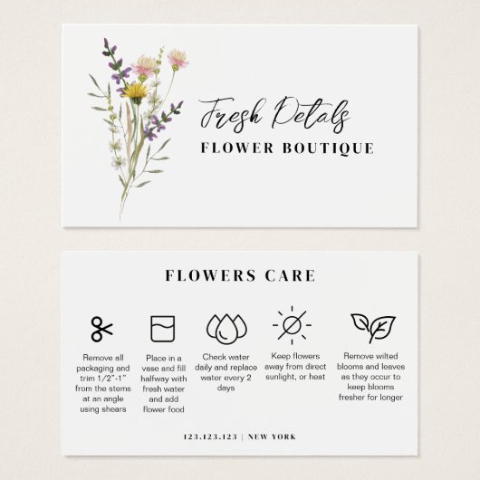 Minimalist Flowers Care Florist Card (正面&裏面)