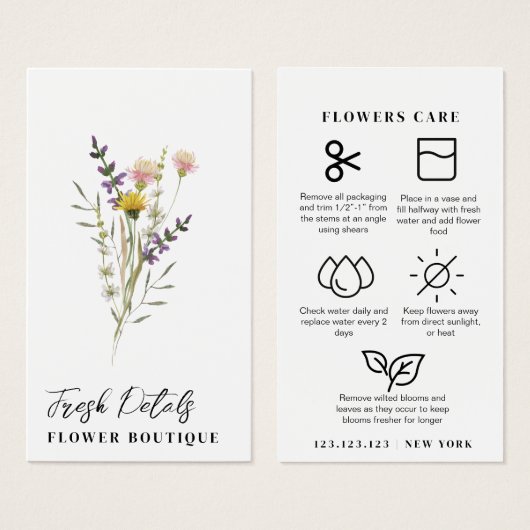 Minimalist Flowers Care Florist Card (正面&裏面)