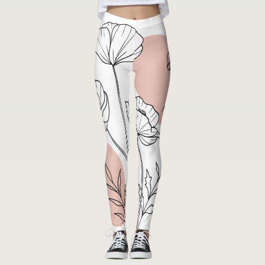 Minimalist Flowers - Line Art Flowers レギンス (正面)