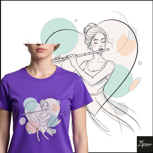 Minimalist Flute Player Pastel Heart Sketch Tシャツ