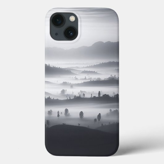 Minimalist Foggy Forest Phone Case Black and White Case-Mate iPhoneケース (裏面)