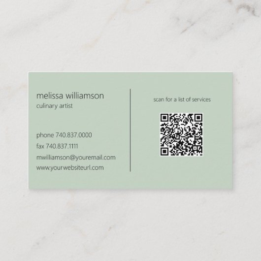 Minimalist Foliage on Sage Green with QR Code  名刺 (裏面)