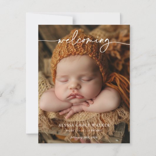 Minimalist Formal Welcoming Baby Announcement card (正面)