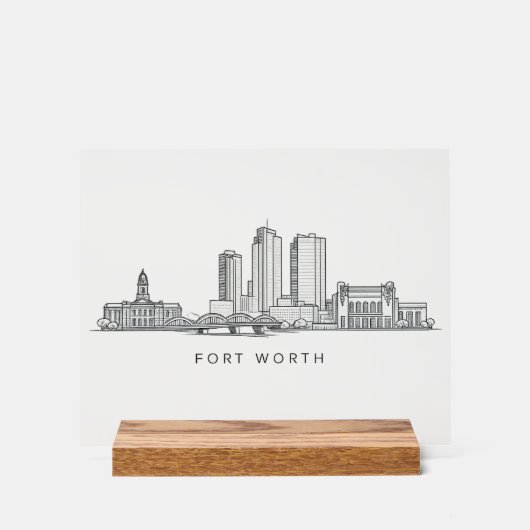 Minimalist Fort Worth Skyline Line Art アクリルサイン (正面)