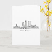 Minimalist Fort Worth Skyline Line Art カード (黄色い花)
