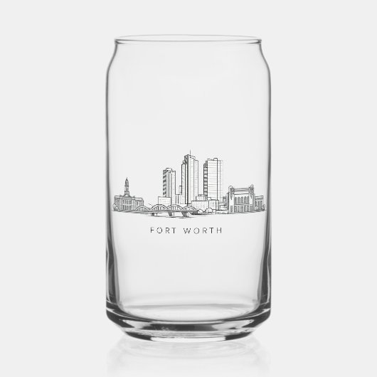 Minimalist Fort Worth Skyline Line Art ガラス缶 (裏面)