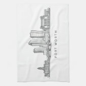 Minimalist Fort Worth Skyline Line Art キッチンタオル (縦)