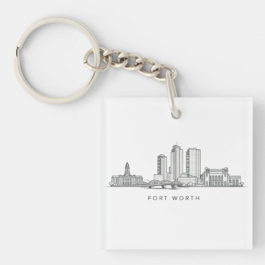 Minimalist Fort Worth Skyline Line Art キーホルダー (正面)