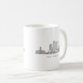 Minimalist Fort Worth Skyline Line Art コーヒーマグカップ (正面右)