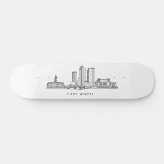 Minimalist Fort Worth Skyline Line Art スケートボード (横)