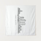 Minimalist Fort Worth Skyline Line Art タペストリー (正面(横))