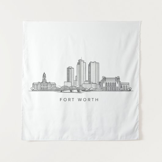 Minimalist Fort Worth Skyline Line Art タペストリー (正面)