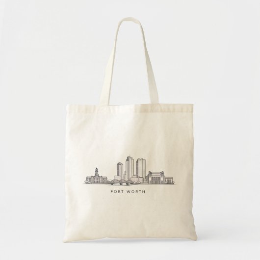 Minimalist Fort Worth Skyline Line Art トートバッグ (正面)