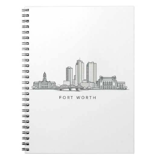 Minimalist Fort Worth Skyline Line Art ノートブック (正面)