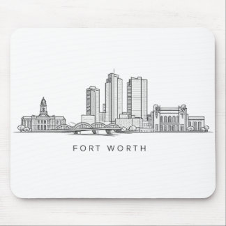 Minimalist Fort Worth Skyline Line Art マウスパッド