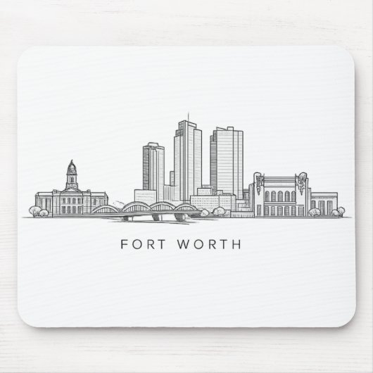 Minimalist Fort Worth Skyline Line Art マウスパッド (正面)