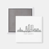 Minimalist Fort Worth Skyline Line Art マグネット (正面/裏面)