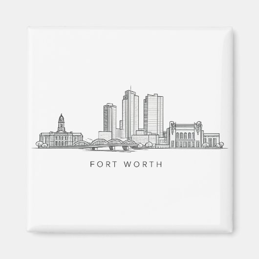 Minimalist Fort Worth Skyline Line Art マグネット (正面)
