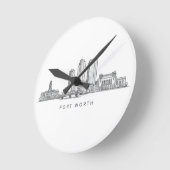 Minimalist Fort Worth Skyline Line Art ラウンド壁時計 (傾斜)