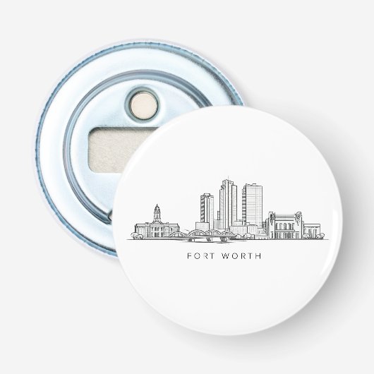 Minimalist Fort Worth Skyline Line Art 栓抜き (正面)