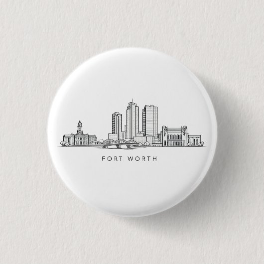 Minimalist Fort Worth Skyline Line Art 缶バッジ (正面)