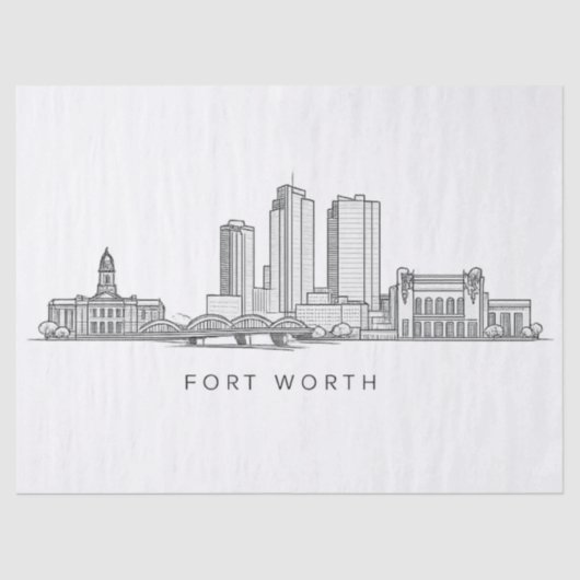 Minimalist Fort Worth Skyline Line Art 薄葉紙 (正面)