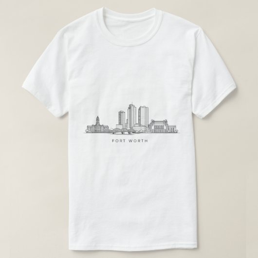 Minimalist Fort Worth Skyline Line Art Tシャツ (デザイン正面)