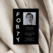 Minimalist Forty Black + White 40th Birthday Party 招待状