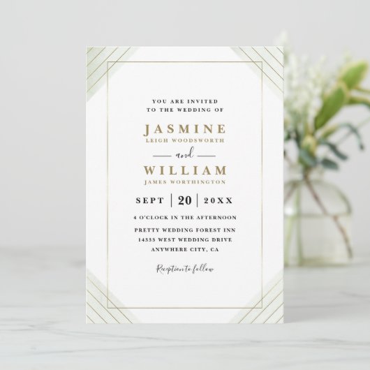 Minimalist Frame Line Elegant QR Code Wedding 招待状 (スタンド正面)