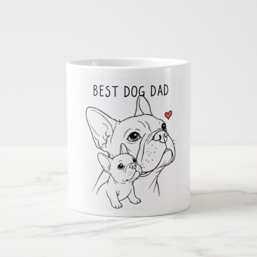 Minimalist French Bulldog "Best Dog Dad" Line Art ジャンボコーヒーマグカップ (正面)