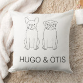 Minimalist French Bulldog & Pug Custom Name クッション (ブランケット)