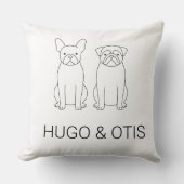 Minimalist French Bulldog & Pug Custom Name クッション (正面)