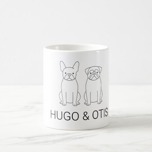 Minimalist French Bulldog & Pug Custom Name コーヒーマグカップ (中央)