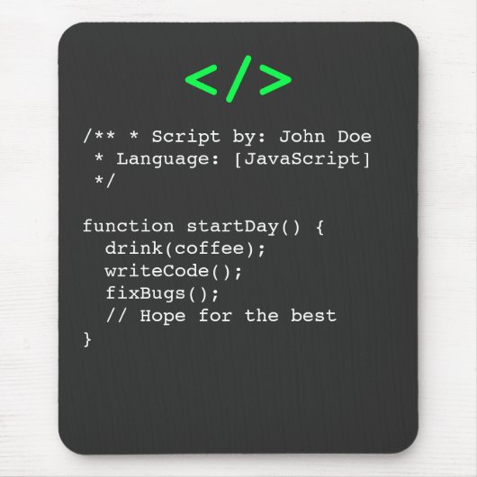 Minimalist function startDay() Developer Joke  マウスパッド (正面)